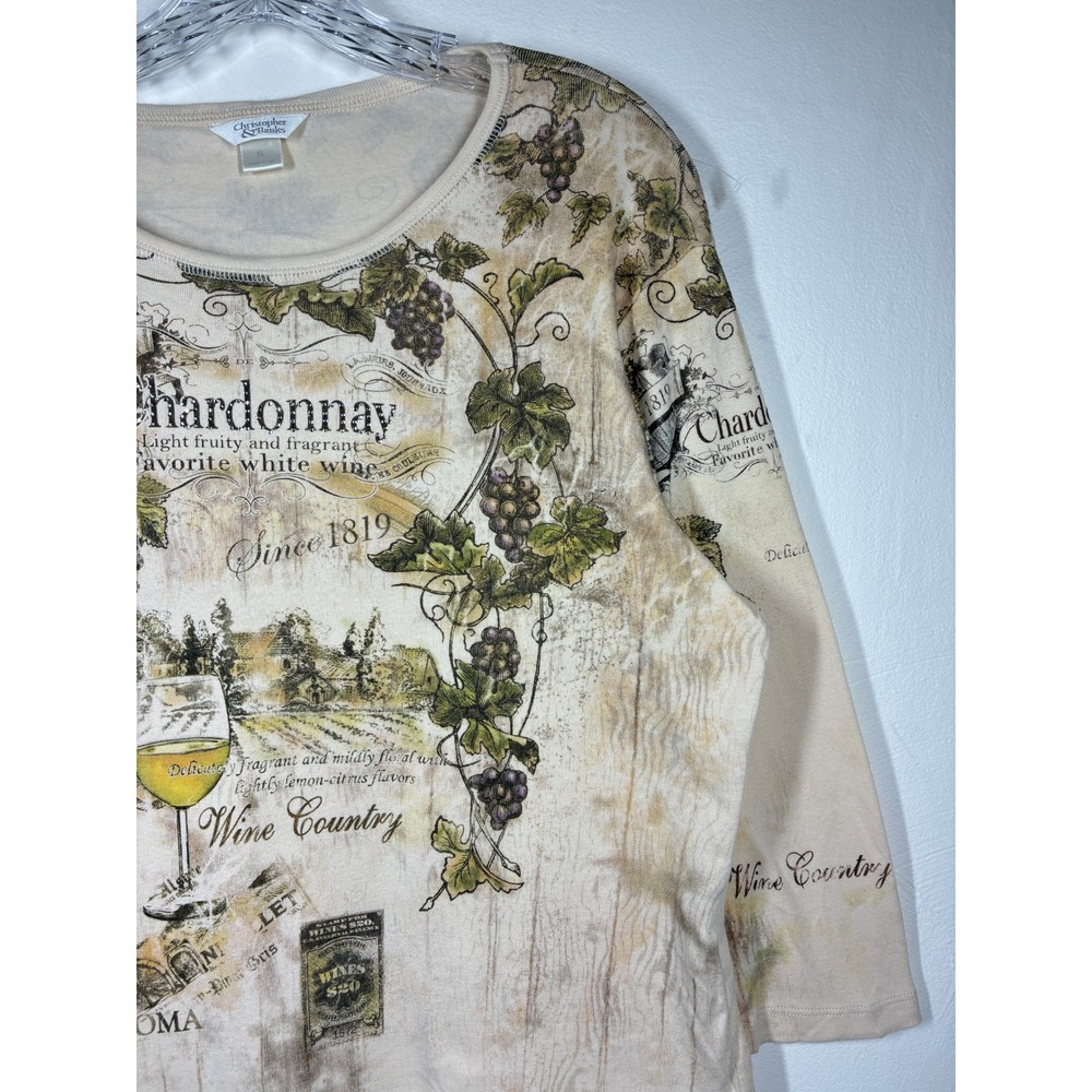 Vintage 90s Y2K Allover Graphic Print Chardonnay Wine Country Shirt Top XL Fairy - Picture 4 of 15